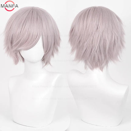 Anime 30cm Short Straight Cosplay Wig Black White Green Brown Purple Blue Gray Red Gold Man Women Heat Resistant Synthetic Hair