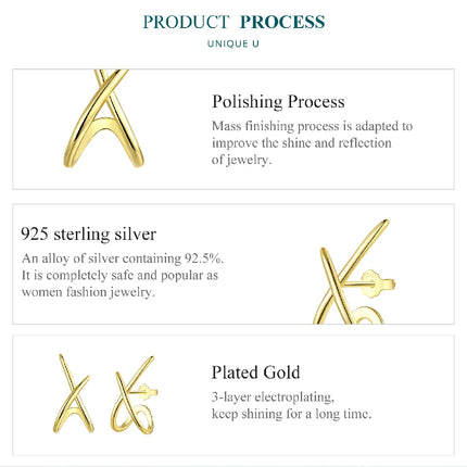 BAMOER 925 Sterling Silver X Stud Earrings for Women, 18K Gold Plated Hypoallergenic Earrings Chic Jewelry Gift for Daily Wear