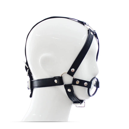 Adjustable O-Ring Mouth Gag Head Harness Blue PU Leather Bondage Restraint Slave Adult Sex Toy for Couples Fetish Role Play Kit