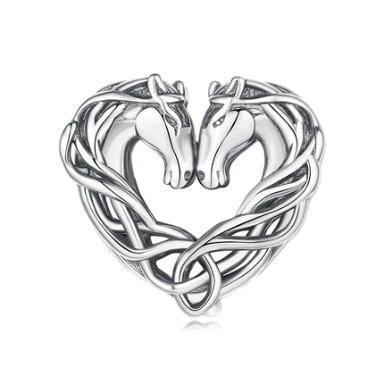 WOSTU Solid 925 Sterling Silver Lovely Girl & Horse Charm Heart Guardian Pendant Fit DIY Bracelet Necklace Heart Jewelry Series