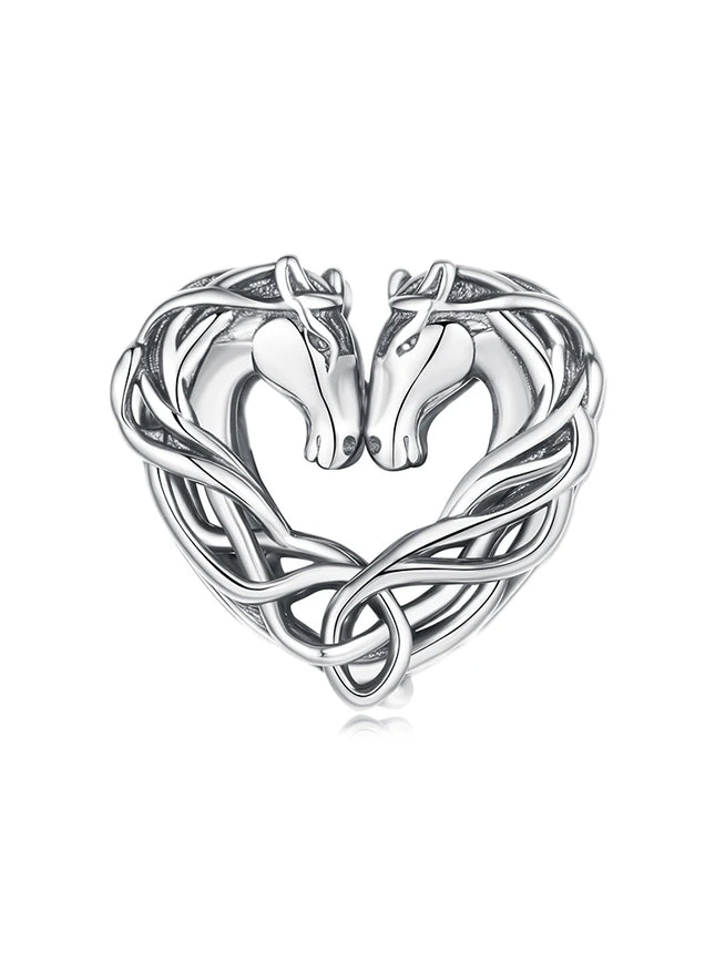 WOSTU Solid 925 Sterling Silver Lovely Girl & Horse Charm Heart Guardian Pendant Fit DIY Bracelet Necklace Heart Jewelry Series