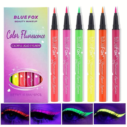 6pc Matte Eyeliner Stick Pack,Fluorescent Eyeliner Pencil Set,Waterproof Vibrant Color Glow Neon Makeup Pens for Bold Eye Makeup