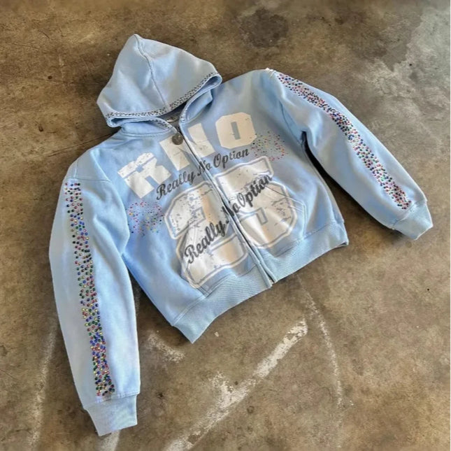 Autumn vintage new style hot brick letter printed cardigan hoodie street trend zipper hooded clothing