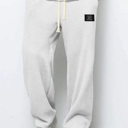 Men's Spring-Autumn Trendy Brand Loose-Fitting Stretchy Straight-Leg Sweatpants. Waffle Fabric. Micro-Bouncy Sporty Casual Pants