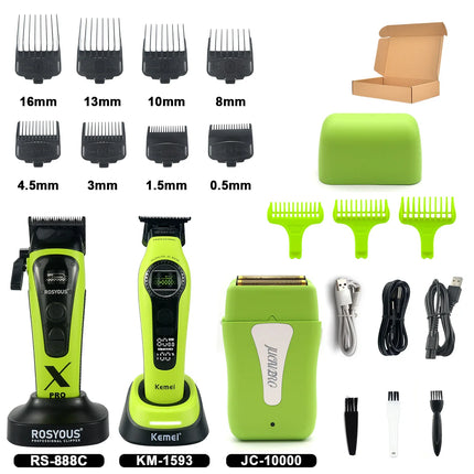 ROSYOUS RS-888C KM-1595 JC-10000 External Rotor Brushless Motor Men Electric Hair Clipper Kit 8000RPM Professional Hair Trimmer
