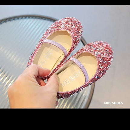 Children's 2025 new single shoe girls' fashion show sequined crystal shoes baby Baotou fashionable soft soled princess shoes