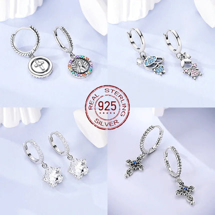 2025 New 925 Sterling Silver Earrings Simple Bow Strawberry Butterfly Hoop Stud Earrings for Wedding Party Women Jewelry Girls