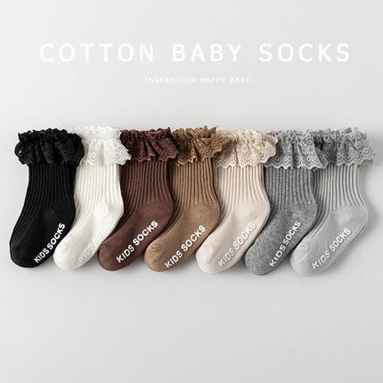 3 Pairs a Lot MILANCEL Spring Baby Knee-high Socks 0-5T Solid Color Toddler Girls In Tube Socks Thin Lace Children Non-slip Sock