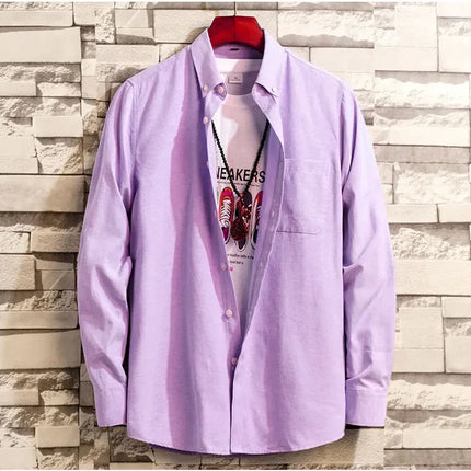 New Men's Oxford Spinning Short Sleeve Solid Color Tooling Business Casual White Shirt Slim Fit Trend Long Sleeve Casual Shirts