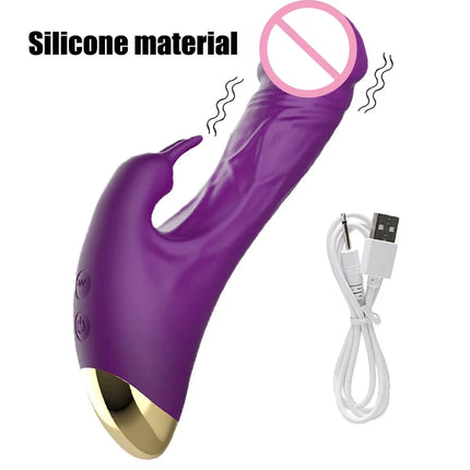 Silicone Rabbit Vibrator Large Dildo G Spot Clitoral Stimulator, Waterproof Rechargeable Dual Motor Female Masturbator Dildo