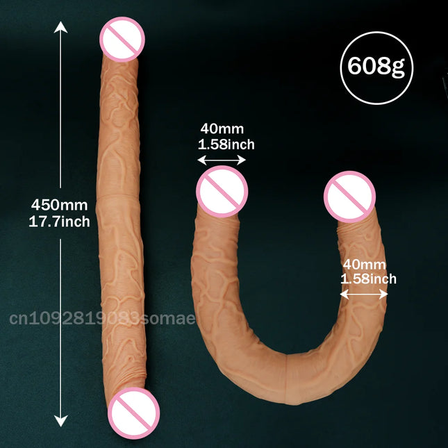 Dual-Ended Dildo for Women - Flexible Realistic Double Penetration Adult Toy, Soft Waterproof Phallus for Vaginal Anal Stimulation