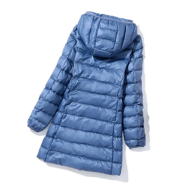 Haze Blue Women's Lightweight Long Jacket, Hooded Long Sleeve Coat, Asian Size M-7XL, Red, Black, Blue, Purple Available Parkas