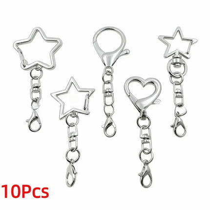 10Pcs 360 Rotate Spring Snap Keychain Multi Styles Star Heart Star Shaped Clasp Open Jump Ring Spring Snap Keyring Pendant