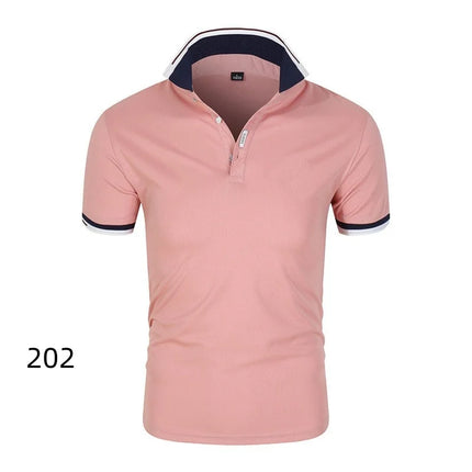 Men's Summer Short-Sleeve Collar T-shirt New Solid Color Casual Polo Shirt Trendy Breathable Loose Basic Splice Top