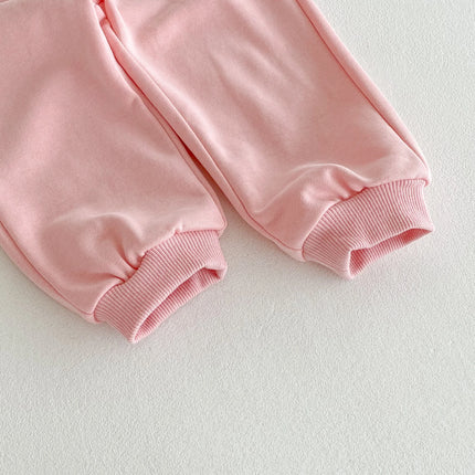 Autumn girls' sweatshirt set, long-sleeved embroidered lapel top and sweatpants two-piece set for casual outings