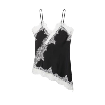 HH Sexy Women Asymmetrical Lace Slip Tops Summer Female Backless Sleeveless Off Shoulder Underwear Tanks Elegant Beach Camisole