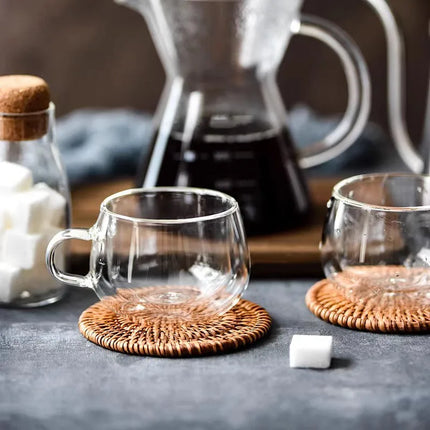 YWDL 100/200ml Double Walled Glass Coffee Cup Set Clear Espresso Cups With Handle Heat-resisting Glass Cup For Milk Latte Tea