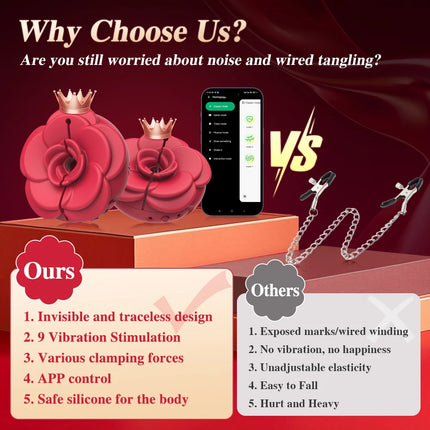 APP Remote Control Bluetooth 9 Modes Silicone Wearable Nipple Clamp Vibrator Breast Massager Adult Sex Toys for Women Couple 18+