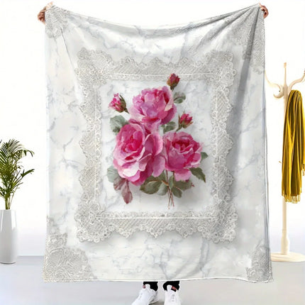 Elegant Peony Throw Blanket: Blush & Burgundy Floral Pattern Luxe Romantic Cozy Home Decor