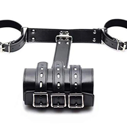 BDSM Bondage Leg/Arm Binder,Behind Back Straight Jacket,SM Leather Armbinder Restraint Slave Lockable Glove With Shoulder Straps