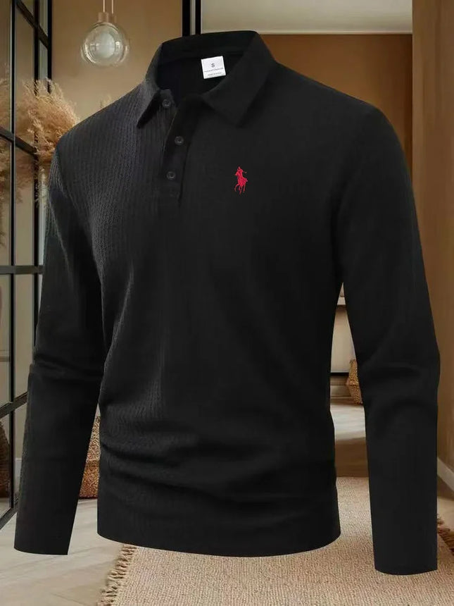 Men's high-end brand exquisite embroidered polo shirt long sleeved 2025 autumn comfortable casual breathable lapel T-shirt top