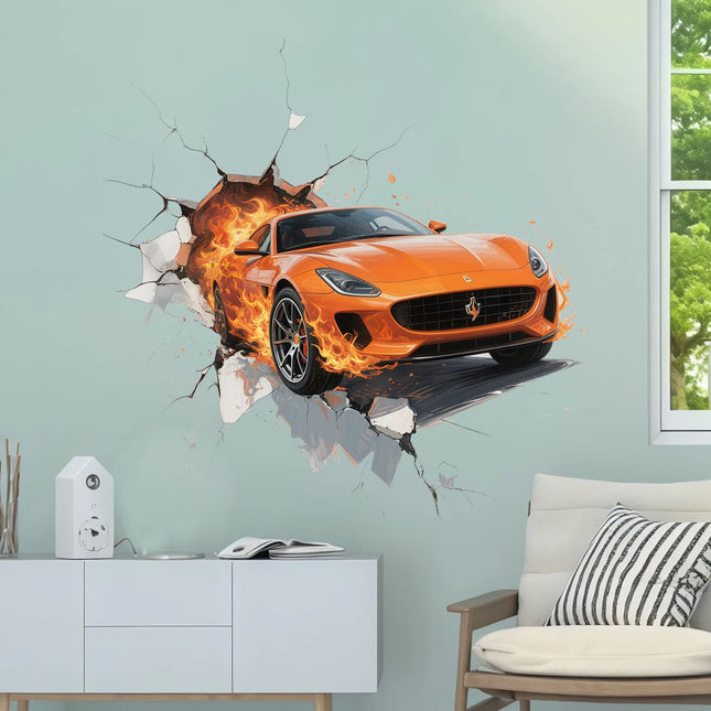3D Creative Wall Decal Sticker Car Theme Home Decor Wall Mural Fire Flame Design Self-Adhesive Bedroom Room Decoration