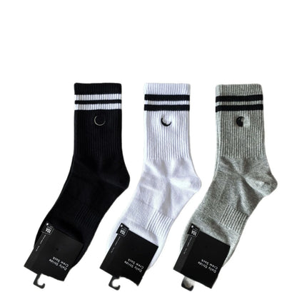 New Men Women Combed Cotton Embroidered Logo Two Bars Casual Sports Socks Running Fitness Breathable Trendy Socks