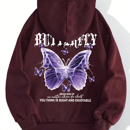 Beautiful Purple Butterfly Printing Hoodies Women Fleece Pocket Hoody Simple Casual Hoodie Autumn Loose Female Streetwear