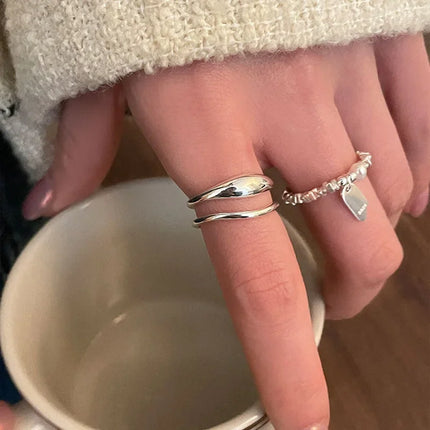 925 Silver Broken Ring Adjustable Vintage Jewelry Layered Women Ring Girl Fashion Accessories Party Birthday Gift Trendy