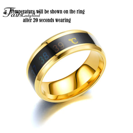 FairLadyHood Black Silver Color Gold Rose Blue Color Intelligent Thermometer Temperature Men Women 316L Stainless Steel Couple