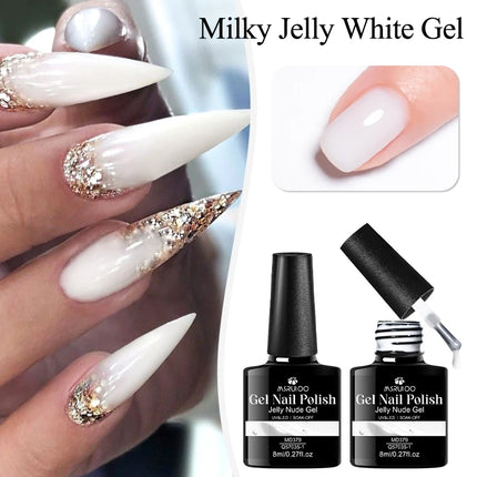 8ml Jelly Milky White Gel Nail Polish Translucent Pure Color UV Gel Polish Semi Permanent Soak Off Varnish Manicure Nail Art DIY