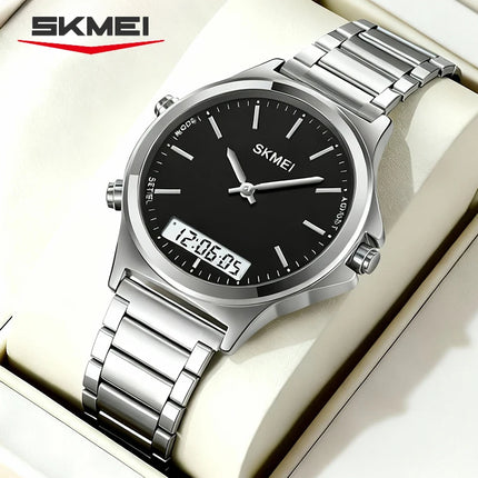 SKMEI 2120 Digital Quartz Watch for Men Waterproof Sport Dual Display Stainless Steel Mens Wristwatches Alarm Clock Reloj Hombre