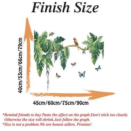 Tropical Parrot Butterfly Palm Tree Wall Stickers  Green Plant Jungle Nature Wall Decals Bedroom Bathroom Kitchen Home Decor