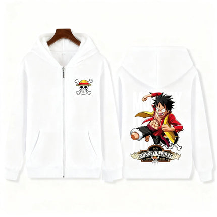 New One Piece Anime Hoodie Zip Up Jacket D Luffy Print Kids Hooded Sweatshirt Daily Casual Streetwear Tops 100-160cm