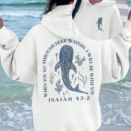 Interesting Ocean Whale Deep Water Printed Women Hoodies Hip Hop Loose Hoody Hooded Pocket Pullovers Autumn Fleece Streetwear