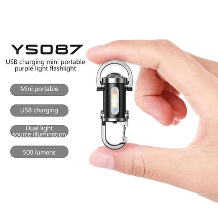 Mini Keychain Flashlight Rechargeable COB Pocket Work Light with Hook Emergency Warning Lamp for Camping Hiking Walking Outdoor