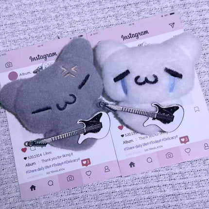 2pcs Cute Guitar Ghost Cat Couple Keychain Mini Crying Cat Doll Plush Keyring