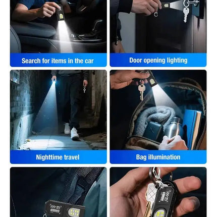 Powerful Mini LED Flashlight USB Rechargeable COB Keychain Hanging Work Light Waterproof Outdoor Emergency Camping Pocket Torch
