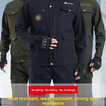 Thickened Work Uniform Set for Men Spring Autumn Auto Repair Welding Heat Resistant Wearable Labor Protection Clothing for Co...