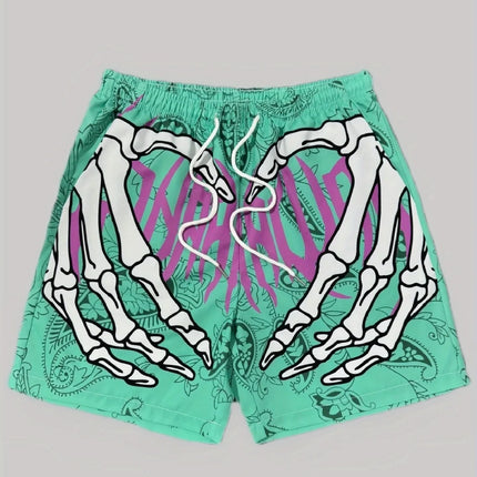 Fashion Men's 3D Skeleton Hand Printed Shorts Men Sports Breathable Oversize Beach Shorts Casual Swim Trunks Men Summer Clothing