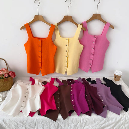 Women's Knitted Slim Fit Vest Summer 2025 Svel Top Single Button Design Versatile Inner and Outer Wear Commute Sle