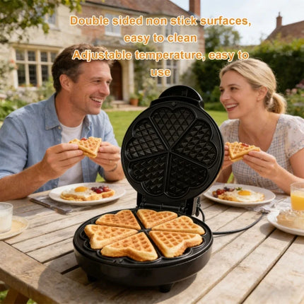 1000W Heart Waffle Maker Nonstick Electric Machine Makes 5 Shaped Waffles For Home EU Plug