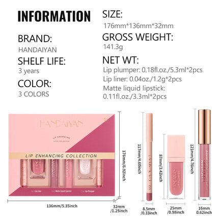 HANDAIYAN 6-Piece Matte Long-Lasting Color Moisturizing Waterproof Lip Liner Set Lip Liner + Lip Gloss + Lip Lacquer Set