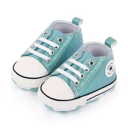 2024 Newborn Sequined Canvas Baby Sneakers Casual Baby Boys Girls Toddler Multi-Color Soft Sole Non-slip Walking Shoes