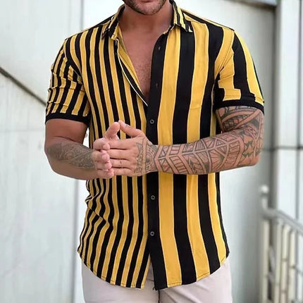 Hawaiian Men's Shirt Summer Fashion Sexy Striped Printed Shirts For Men Casual Tops Tee Male Clothing Oversized Camisa