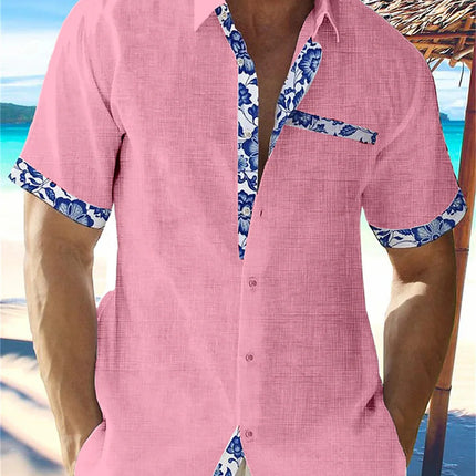 2023 Summer Fashion New Men's High Quality Hawaiian Beach Linen Short Sleeve Shirt Men's Street Solid Top Plus Size