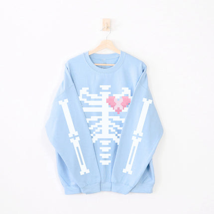 Pixel Skeleton Sweatshirt, fashion Ribcage Unisex Sweater Yami Kawaii Fashion Broken Heart Crewneck Cute Harajuku Aesthetic tops