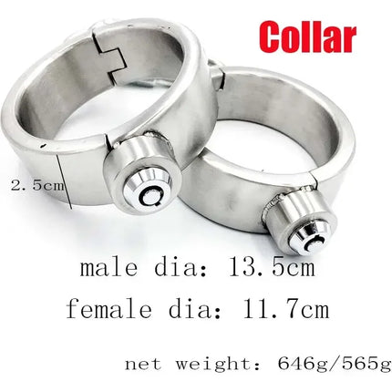 Heavy Stainless Steel Press Lock Wrist Handcuffs Ankle Cuffs Neck Collar Choker Shackles Bondage Adult Games Sex Toys for Couple
