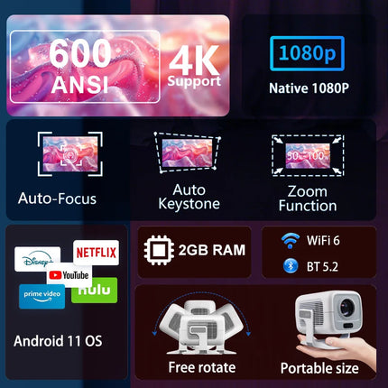 2026 Huaweishi X3 plus Projector Android 4K Native Portable 1080P Auto Focus  Video home Cinema Outdoor hd led hy320 Projetor