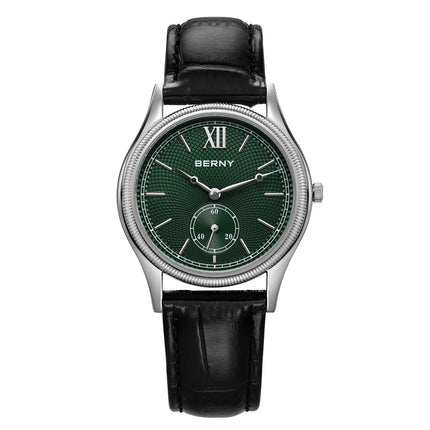 BERNY Men's Watches Slim Luxury Classic Stylish Dress Quartz Watch Fashion Elegance Leather Band Wristwatch